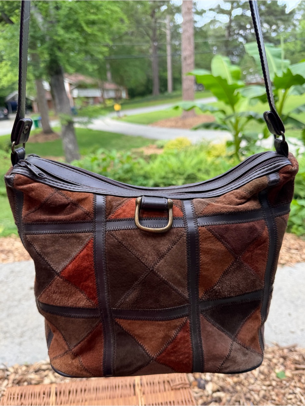 Vintage Patchwork Suede Crossbody Bag